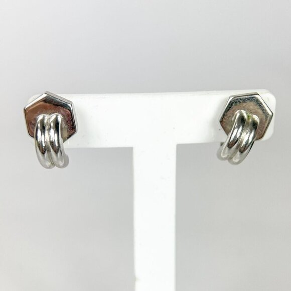 Vintage Coro Silver-Tone Screw Back Earrings Hexagon & Circular Design - Picture 1 of 5